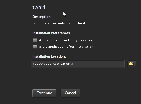 Adobe Air installer for twhirl on Linux, step 2