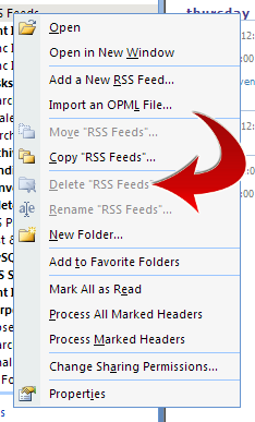 Delete RSS Feeds folder is grayed out