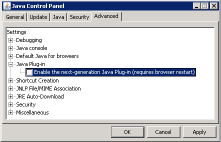 Java Control Panel - Next-generation Plug-in