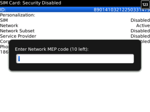 BlackBerry network MEP code