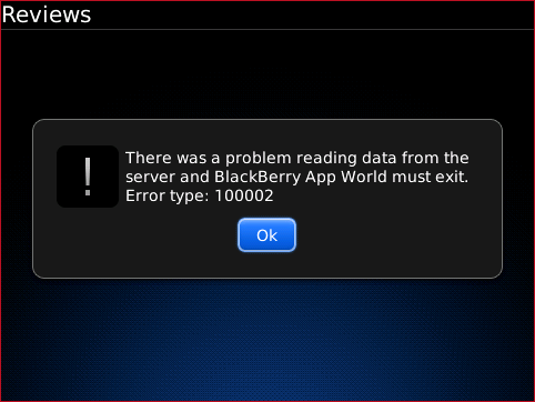 BlackBerry App World error 100002