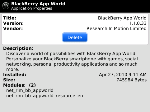 BlackBerry App World version details