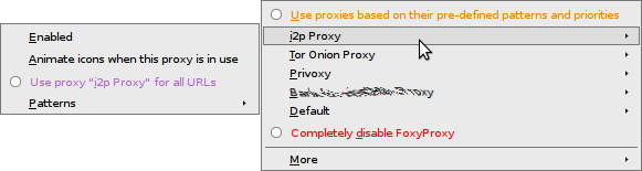 FoxyProxy proxy selection menu
