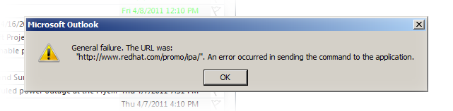 Outlook general failure dialog box