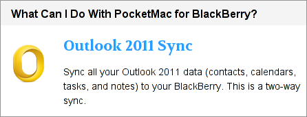 PocketMac sync for Outlook 2011