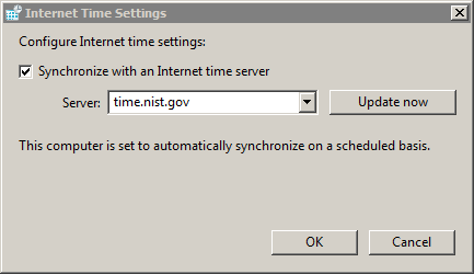 Windows Internet time settings