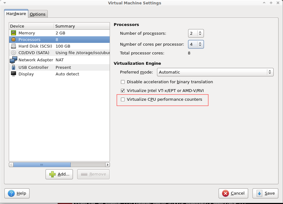 VMware disable CPU counters